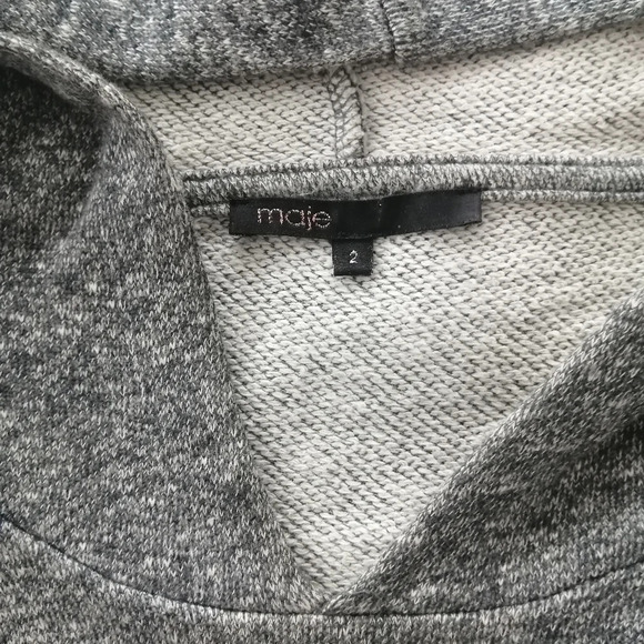 Maje French Terry Hoodie Black Leather Sleeves Heathered Gray Maje 2 or Medium - Picture 10 of 16